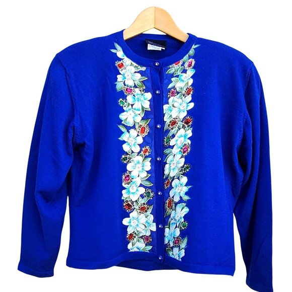 diane freis Sweaters - Diane Freis 80s Blue Purple Cardigan with Rhinestones L  XL  Volup Vintage NWOT